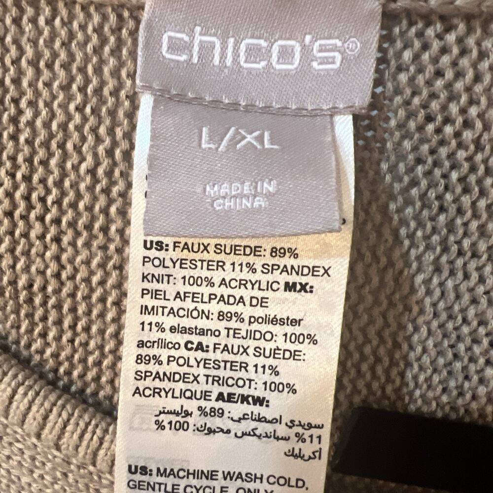 Chico s sueded trim knit poncho tan brown asymmetrical size xl. - Picture 4 of 8